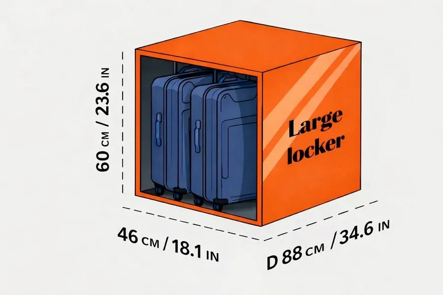 Large luggage locker dimensions – 60x46x88cm, Prague